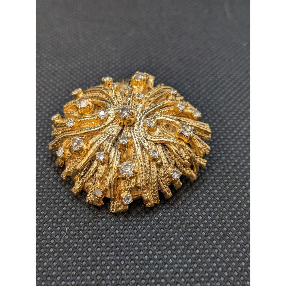 Giorgio Armani Round Circle Braided Vintage Gold Rhinestone Cluster Brooch Pin - Picture 4 of 5